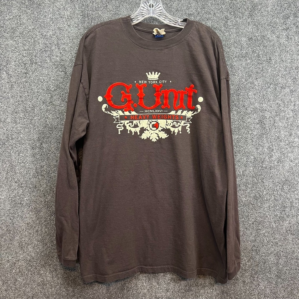 Vintage G-Unit "Heavy Weights" LS Brown Graphic T-Shirt | Size 2XL | Y2k Hip Hop